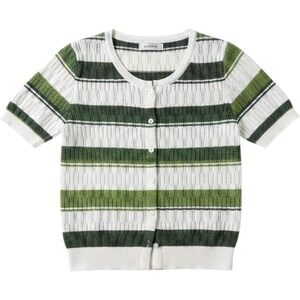 Cardigan Womens S Green Striped Short Sleeve Lightweight Button Knit Summer